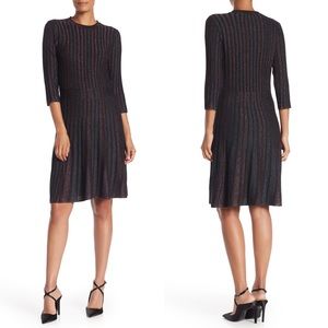 nanette lepore Stripe 3/4 Sleeve Fit & Flare Dress